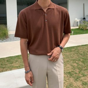 Men's Ice Silk Knit Polo Shirt | Short Sleeve Trendy Polo