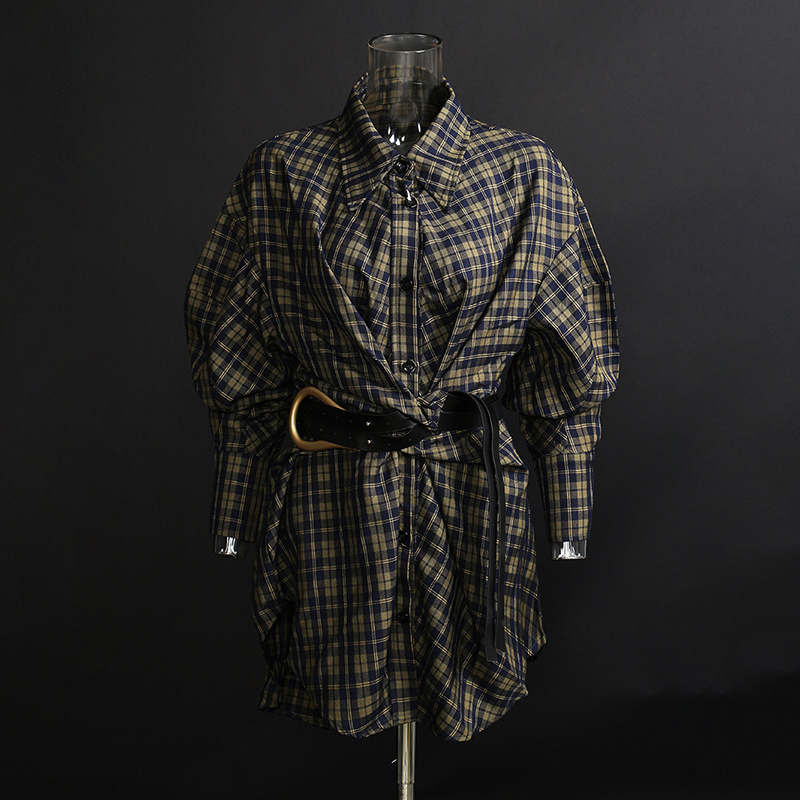 Retro Plaid Belted Shirt Dress