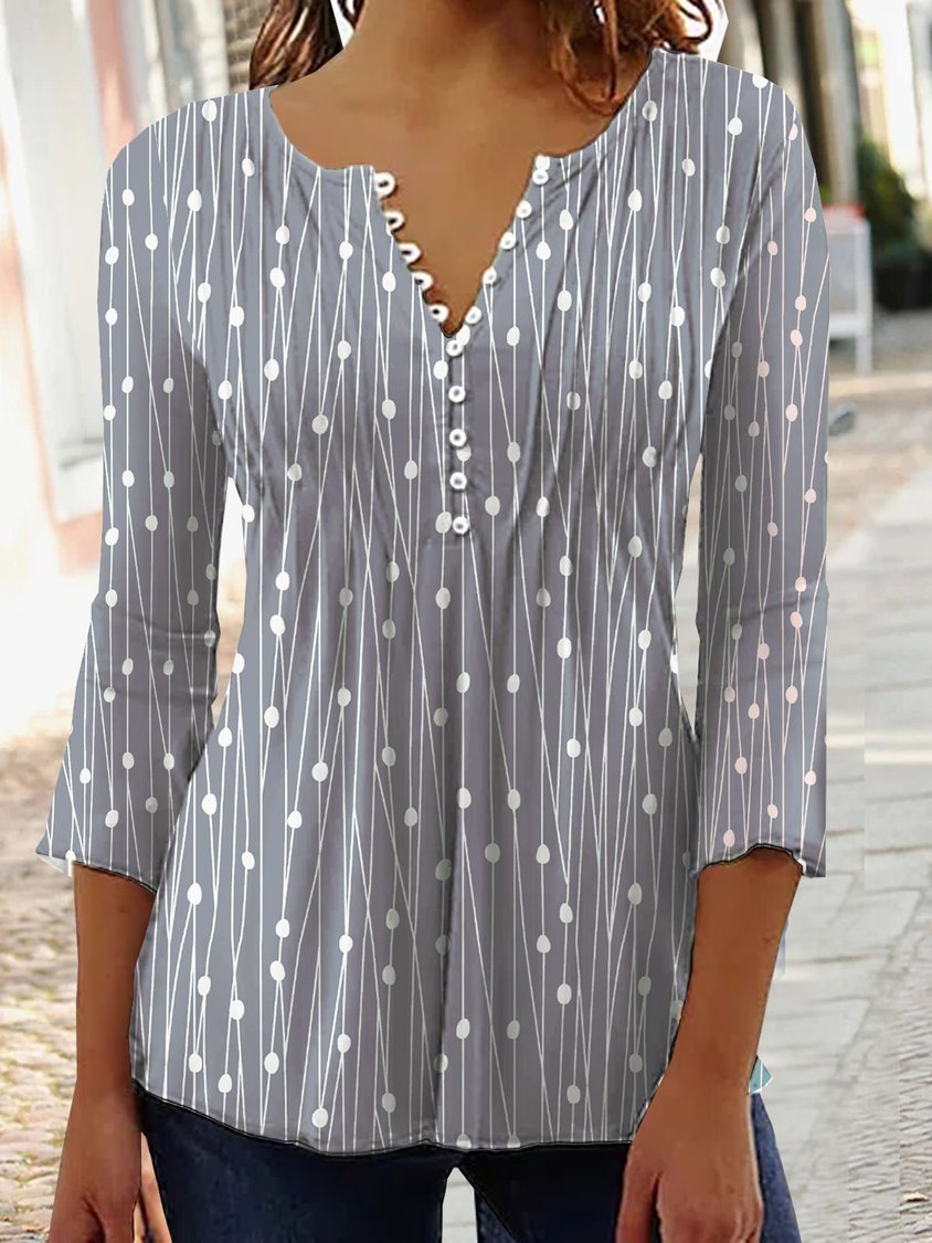 Women's Printed V-Neck Blouse | Casual Long Sleeve Shirt - Image 4