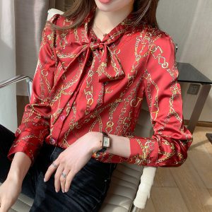 Women's Bow Tie Satin Blouse