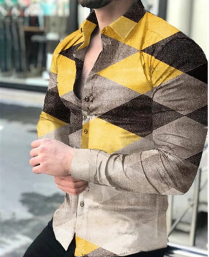 Men’s Printed Streetwear Long Sleeve Shirt | European Style Button-Up