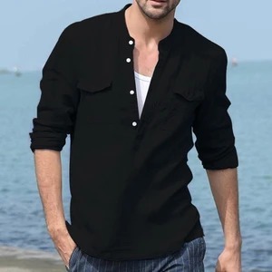 men's cotton long sleeve button-up shirt with classic casual styling