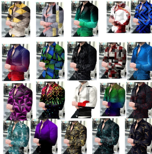 Men’s Printed Streetwear Long Sleeve Shirt | European Style Button-Up
