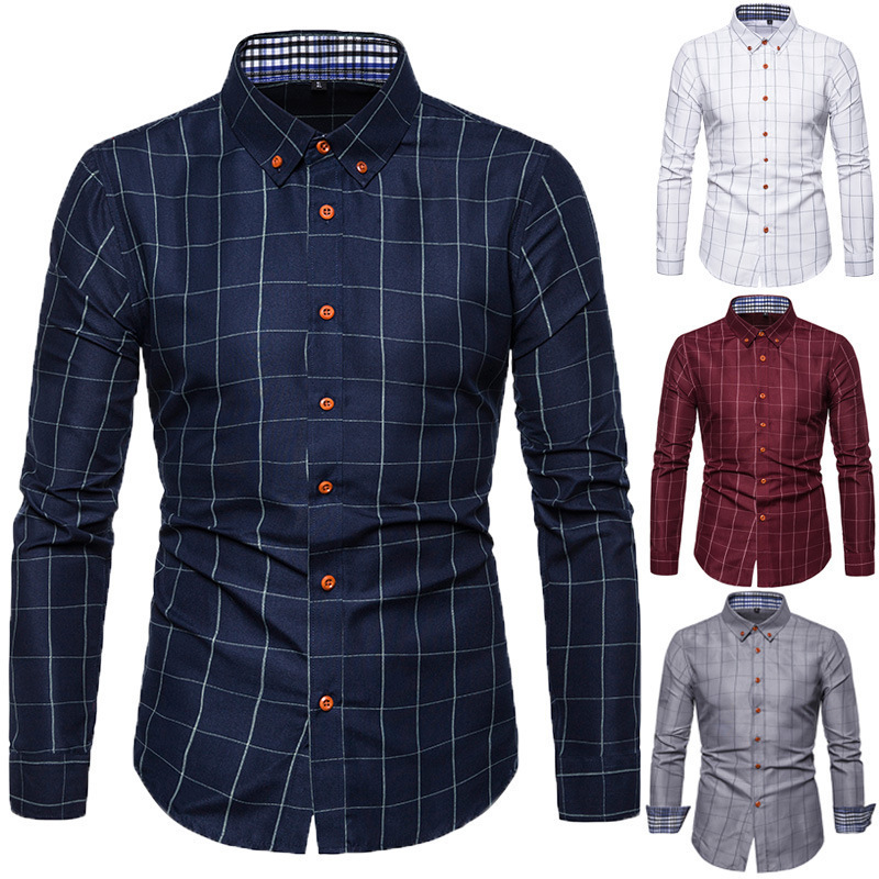 Men’s Cotton Long Sleeve Shirt | Casual Square Collar Shirt
