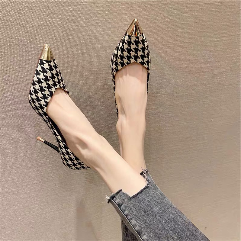 Plaid Pointed Toe Pumps