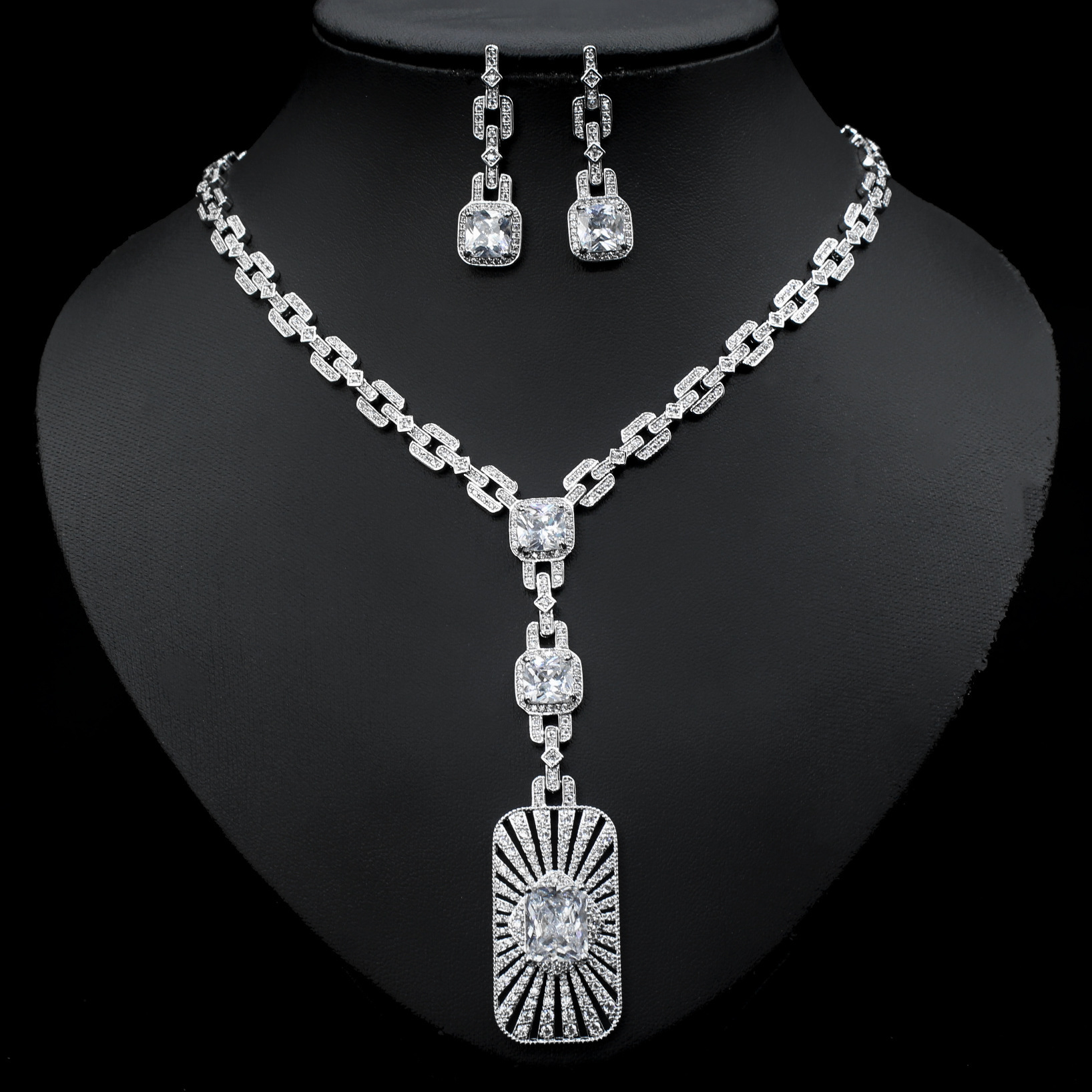 luxury blue zircon necklace and earring jewelry set for women