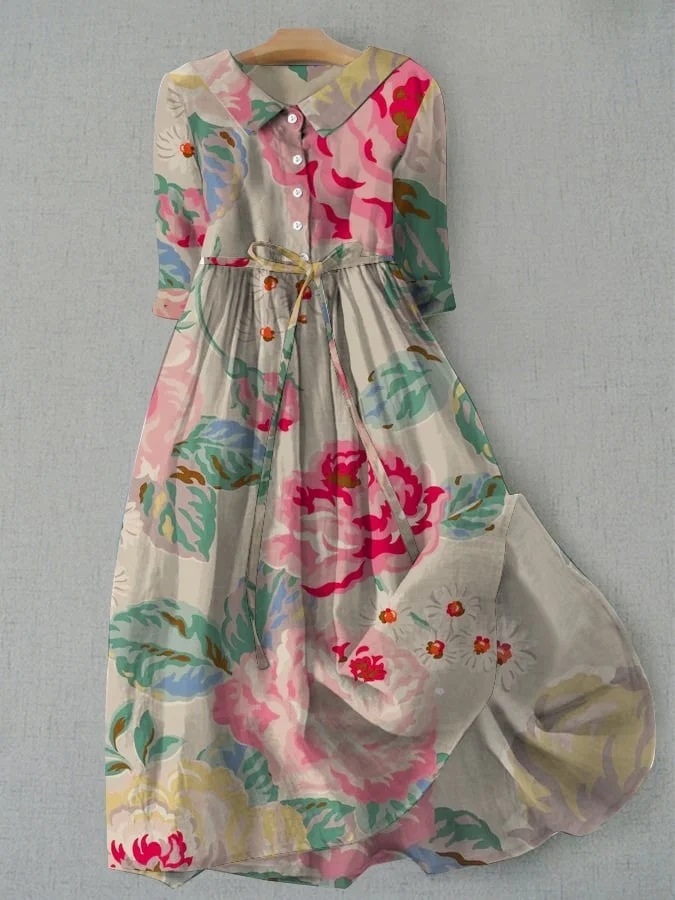 Women’s Floral Casual Shirt Dress | Long Sleeve Printed Dress