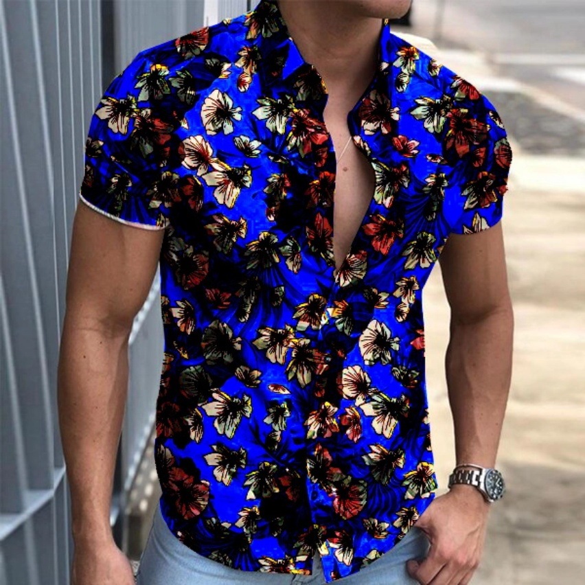 Men's Floral Print Casual Shirt | Short Sleeve Button-Up Shirt - Image 3