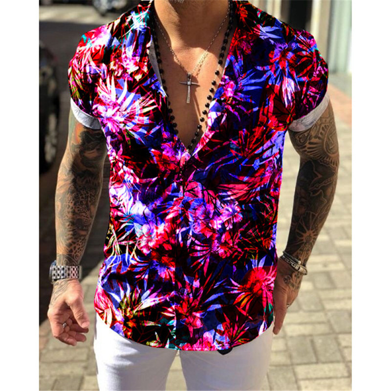Men's Floral Print Casual Shirt | Short Sleeve Button-Up Shirt - Image 2