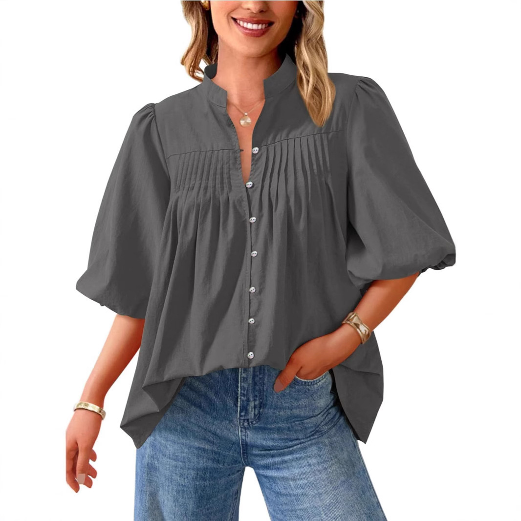 Women’s Pleated V-Neck Blouse