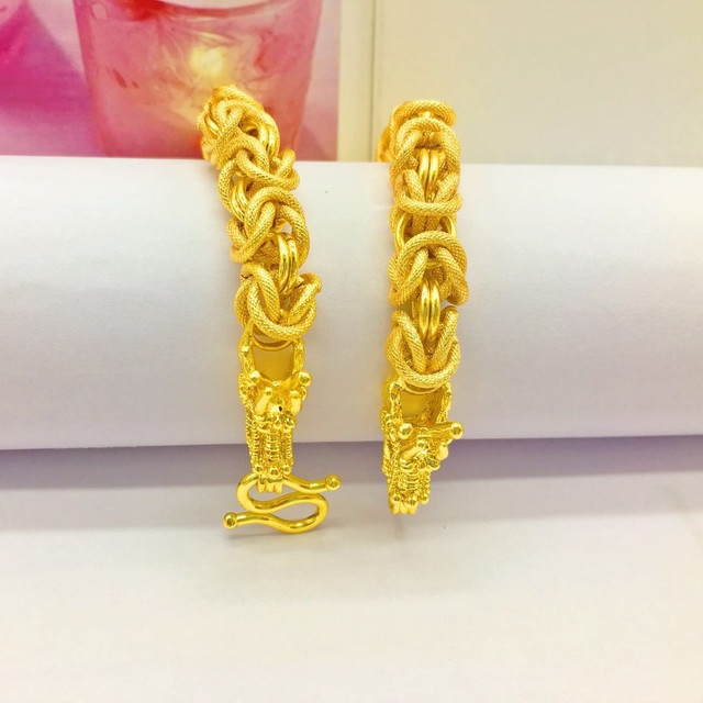 24k gold plated dragon bracelet for men with detailed brass design