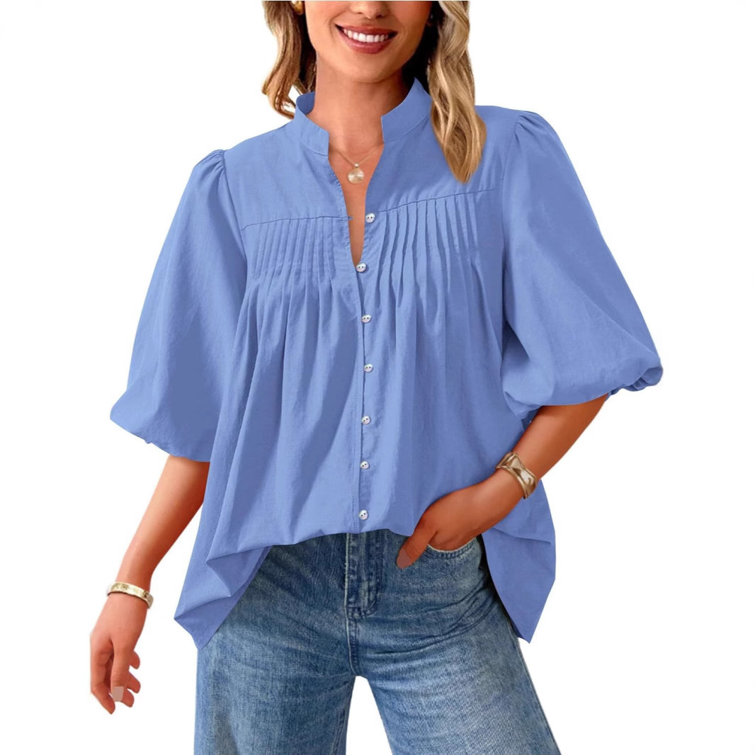 Women’s Pleated V-Neck Blouse