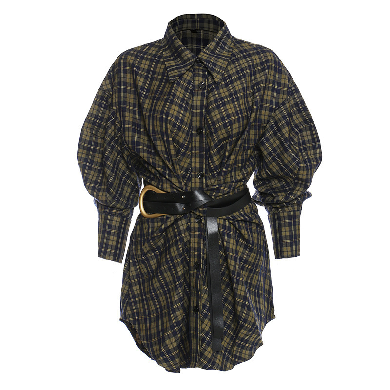 Retro Plaid Belted Shirt Dress - Image 3