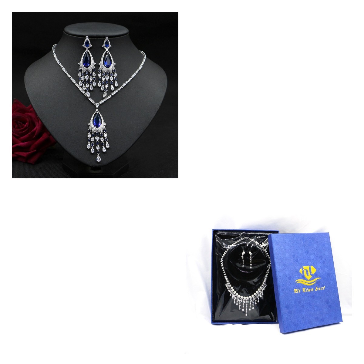 vintage zircon necklace and tassel earrings jewelry set for women