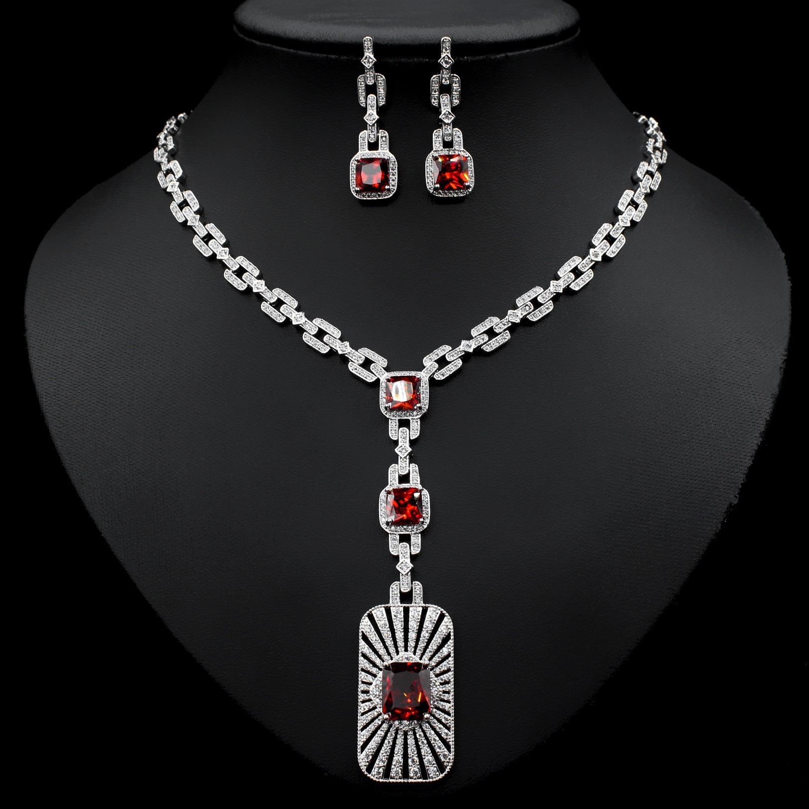 luxury blue zircon necklace and earring jewelry set for women