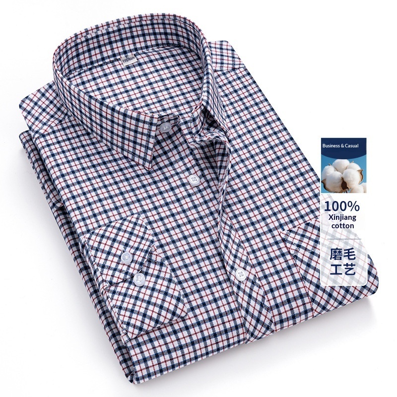 Men's Brushed Cotton Plaid Shirt | Retro Long Sleeve Casual Shirt - Image 9