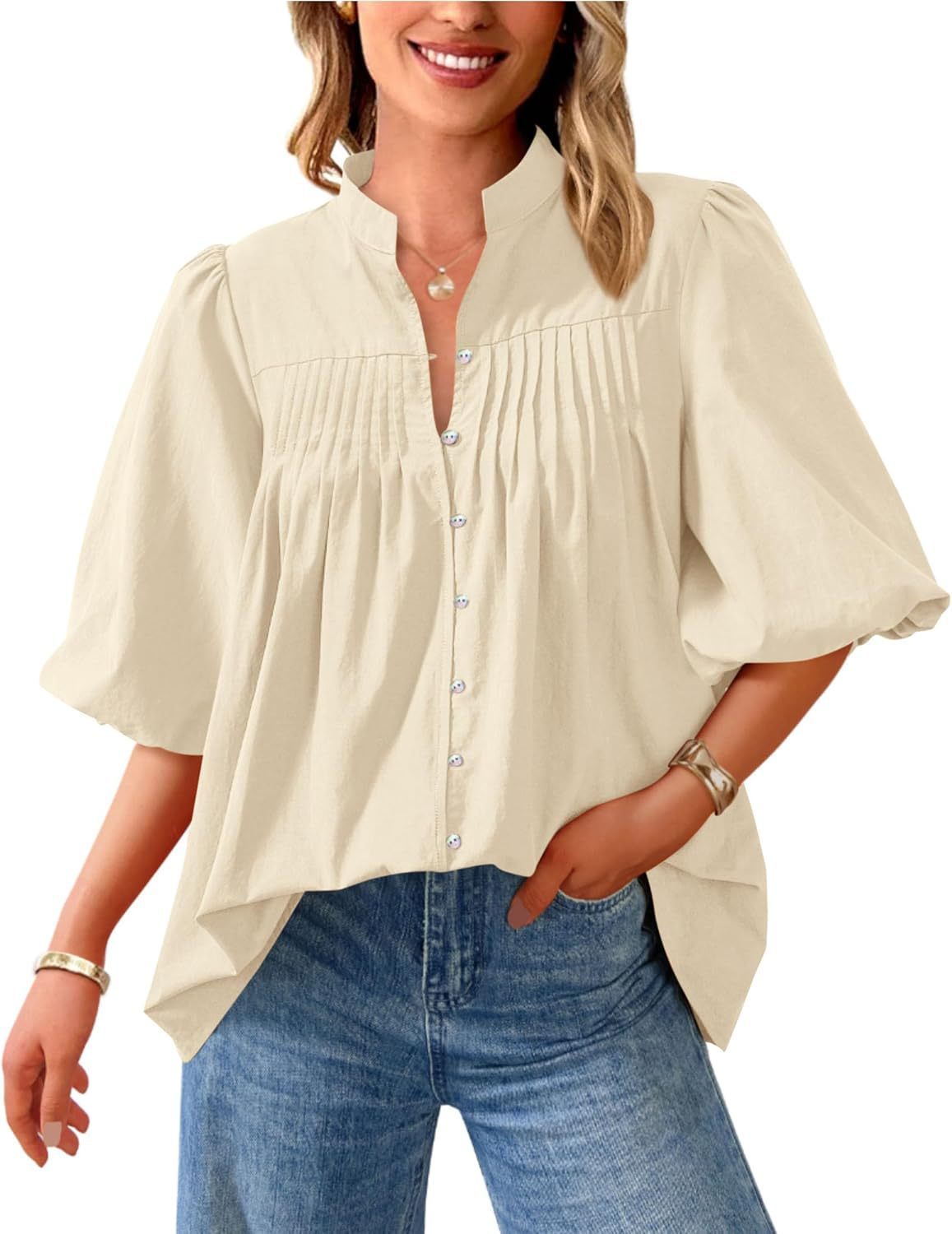 Women's Pleated V-Neck Blouse - Image 8