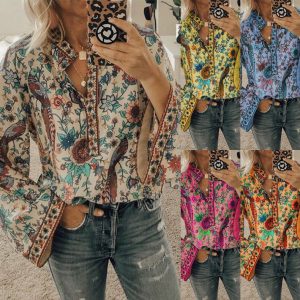 Peacock Print Chiffon Shirt