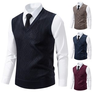 Men’s Jacquard V-Neck Sweater Vest | Slim Fit Casual Knit Vest