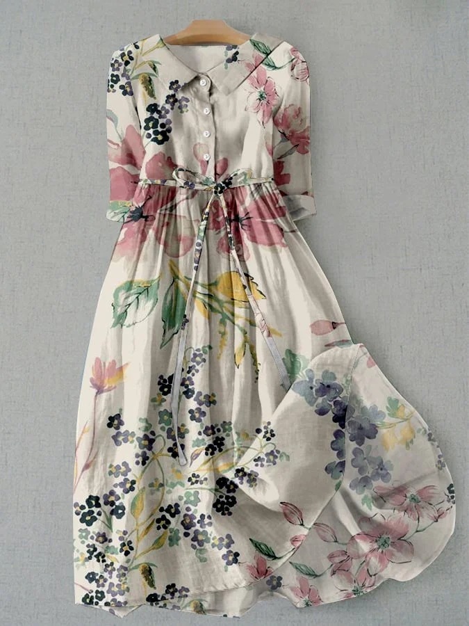 Women’s Floral Casual Shirt Dress | Long Sleeve Printed Dress