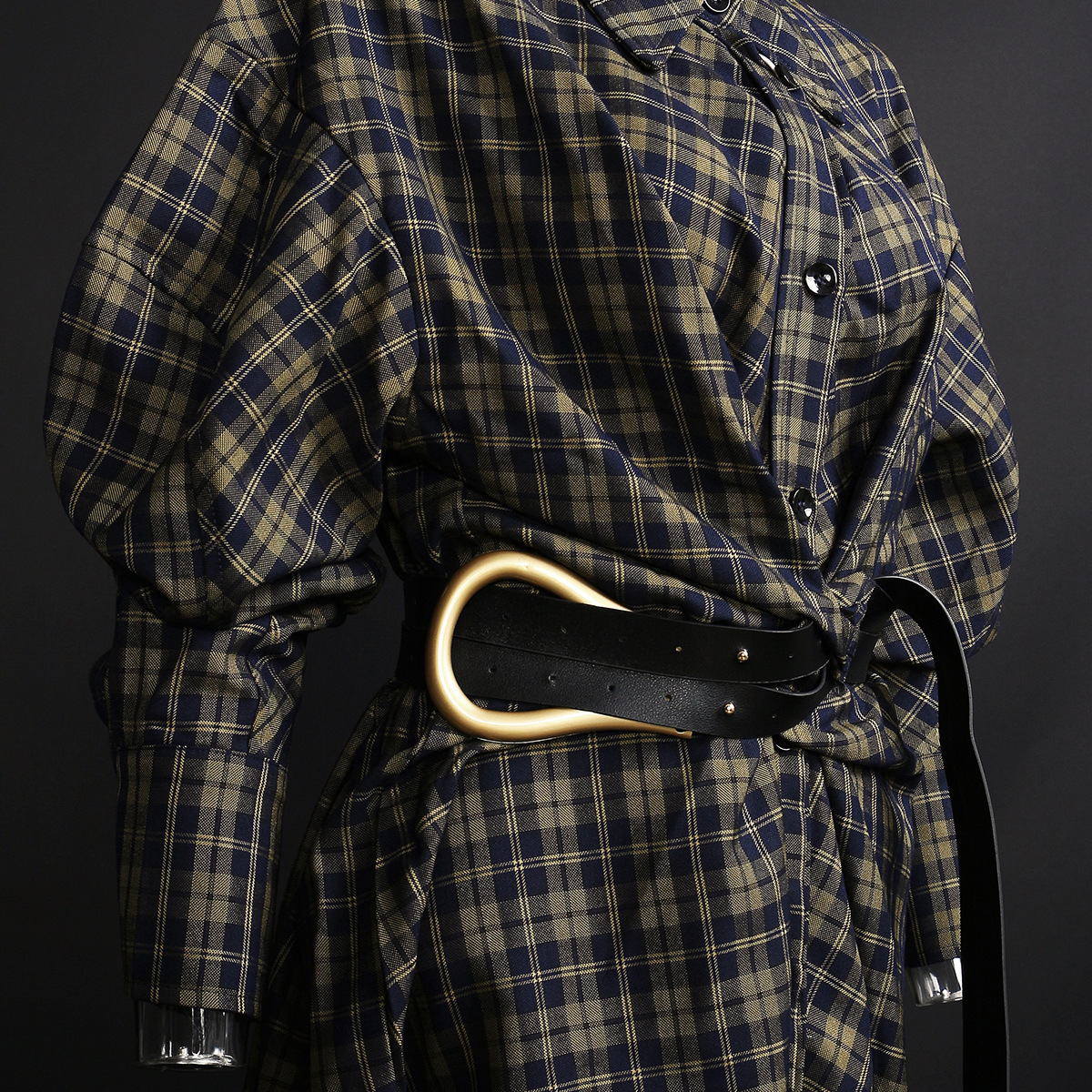 Retro Plaid Belted Shirt Dress