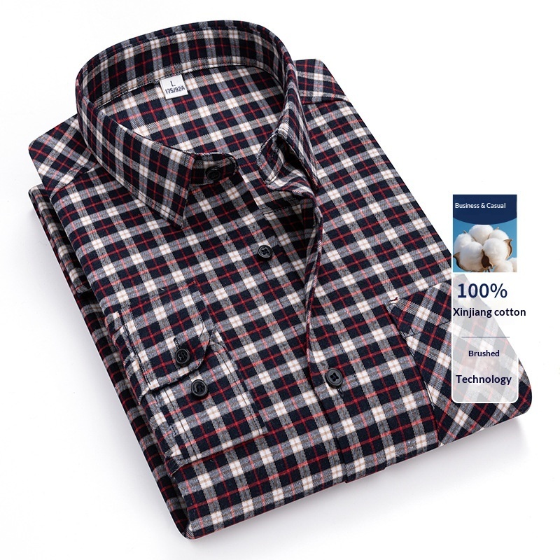 Men's Brushed Cotton Plaid Shirt | Retro Long Sleeve Casual Shirt - Image 8