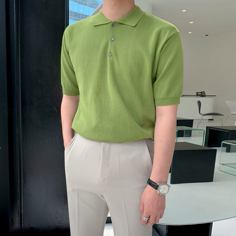 Men's Ice Silk Knit Polo Shirt | Short Sleeve Trendy Polo - Image 5