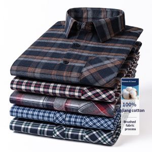 Men’s Brushed Cotton Plaid Shirt | Retro Long Sleeve Casual Shirt