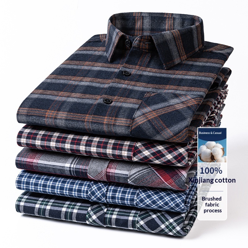 Men’s Brushed Cotton Plaid Shirt | Retro Long Sleeve Casual Shirt