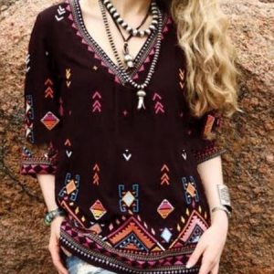 Women's Printed V-Neck Blouse
