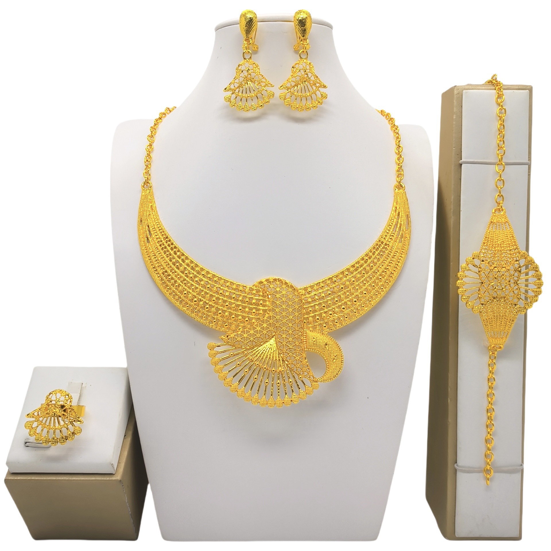 24k gold snake chain jewelry set with necklace bracelet ring and earrings