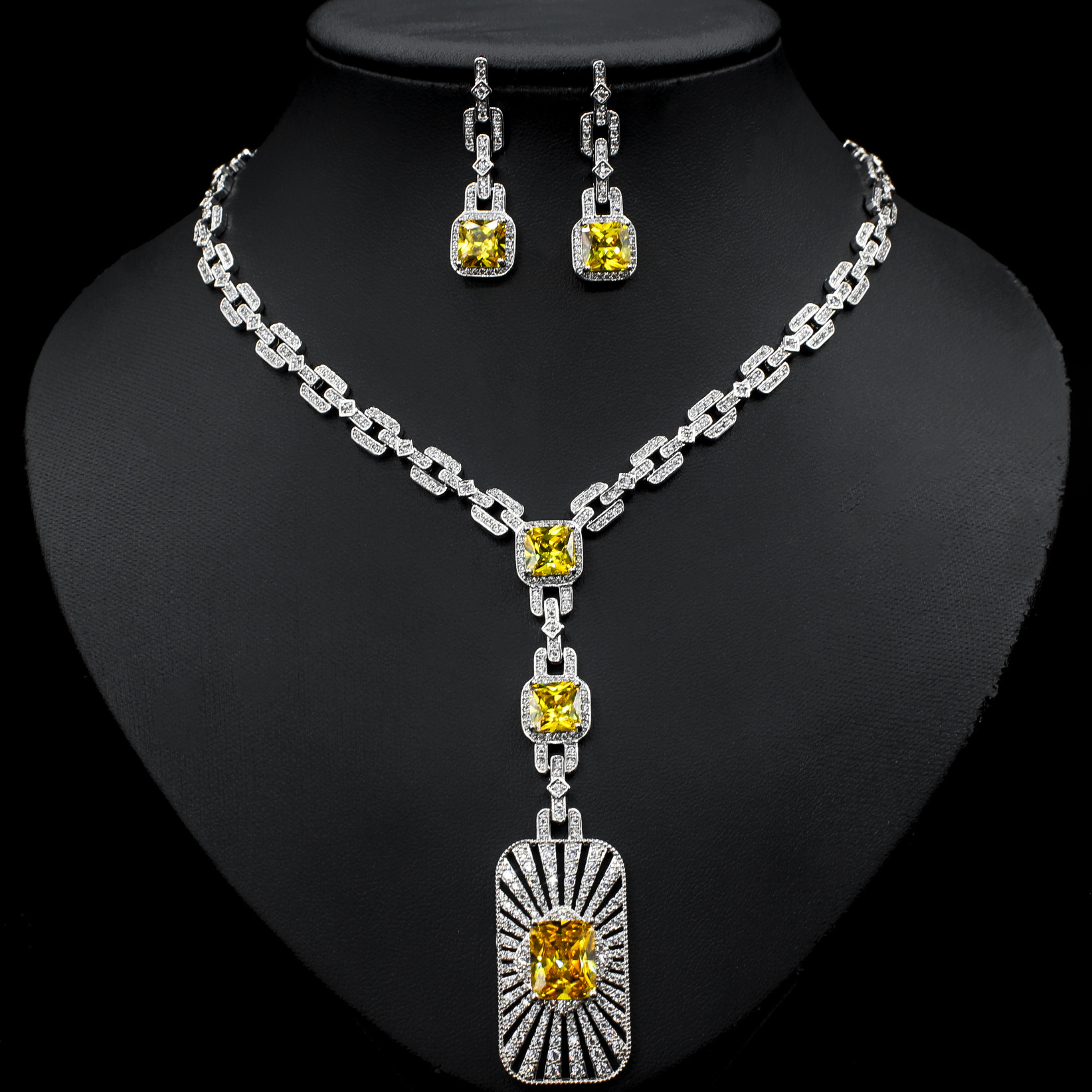 luxury blue zircon necklace and earring jewelry set for women