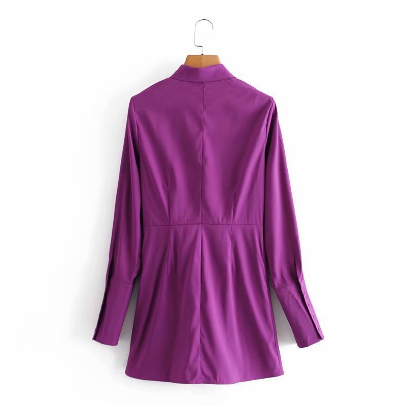 Women’s Pleated Wrap Shirt Dress | High Waist Button Dress