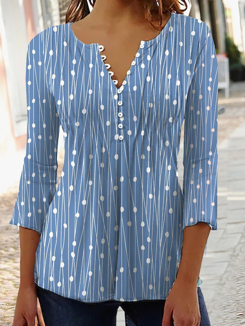 Women's Printed V-Neck Blouse | Casual Long Sleeve Shirt - Image 3