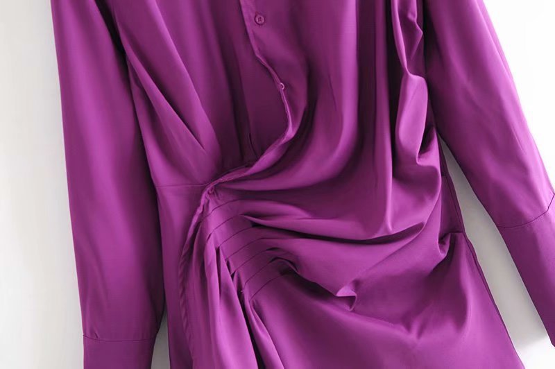 Women’s Pleated Wrap Shirt Dress | High Waist Button Dress