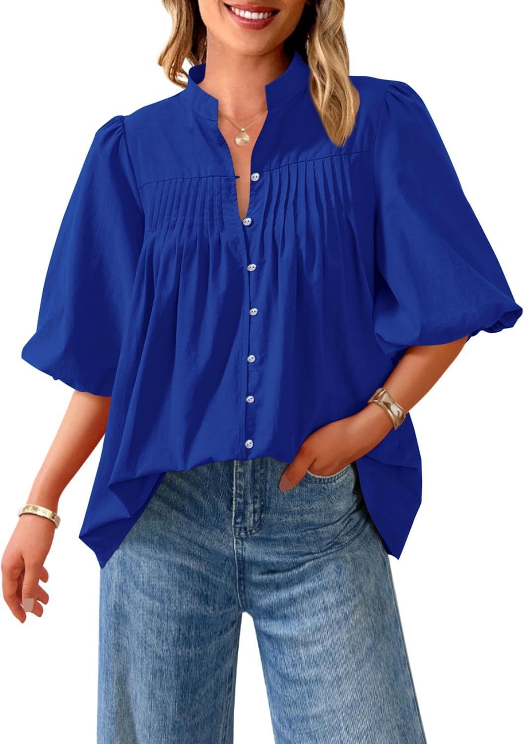 Women's Pleated V-Neck Blouse - Image 10