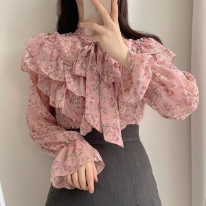 Women’s Floral Tie Neck Blouse