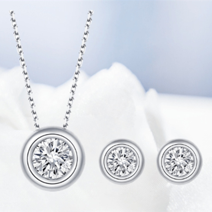 925 sterling silver moissanite necklace and stud earrings jewelry set