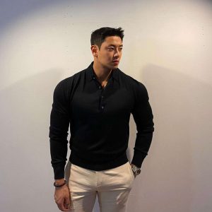 Men’s Cotton Long Sleeve Polo T-Shirt | Casual Lapel Polo Shirt
