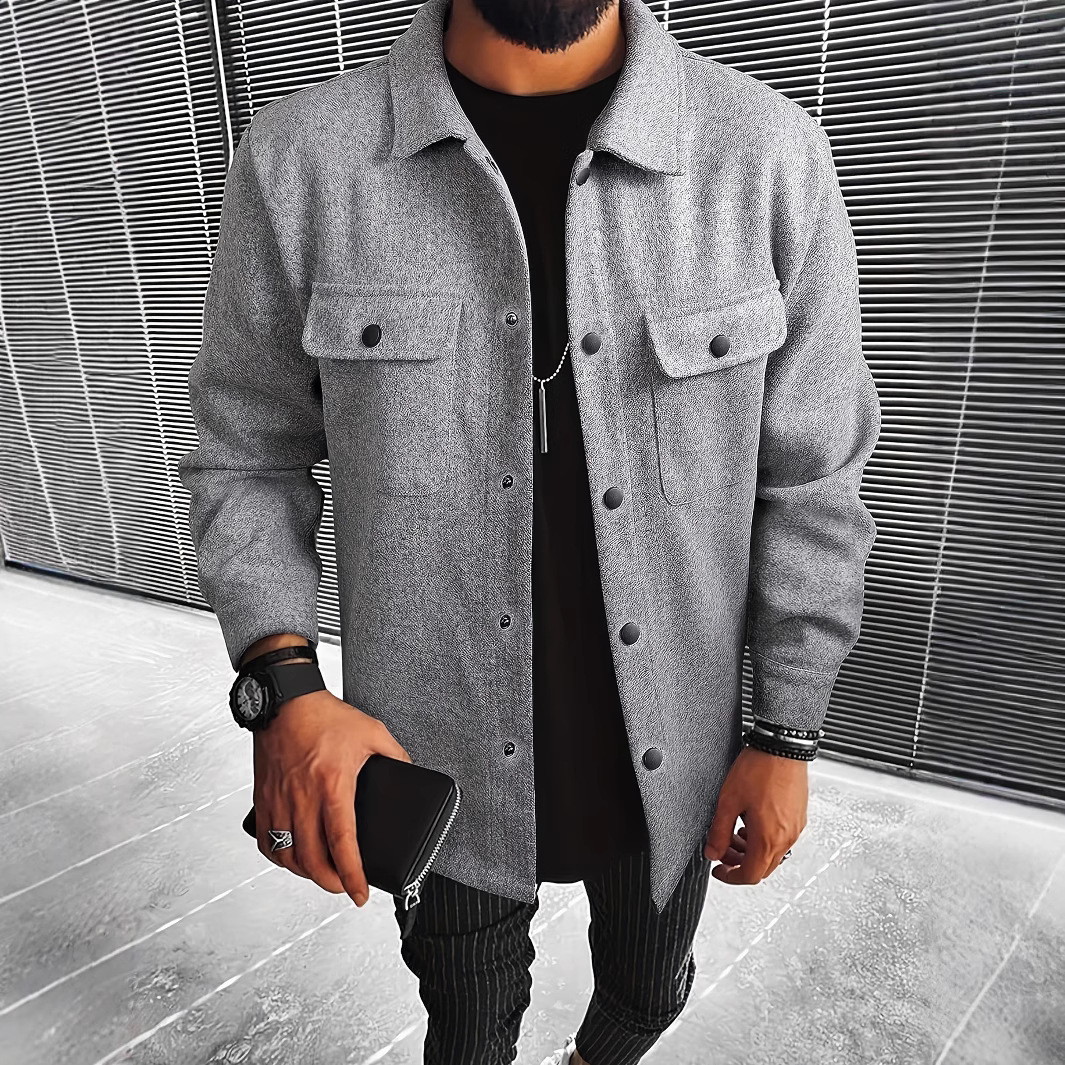 Men's Button Front Overcoat with Flap Pockets | Slim Fit Coat - Image 6