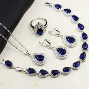4 piece women’s gemstone jewelry set with necklace earrings bracelet and ring