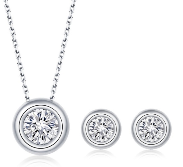 925 sterling silver moissanite necklace and stud earrings jewelry set