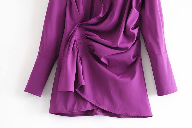 Women’s Pleated Wrap Shirt Dress | High Waist Button Dress