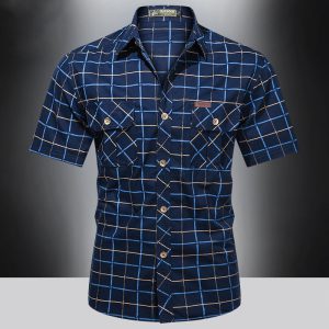 Men's Plaid Casual Shirt | Short Sleeve Cotton Shirt