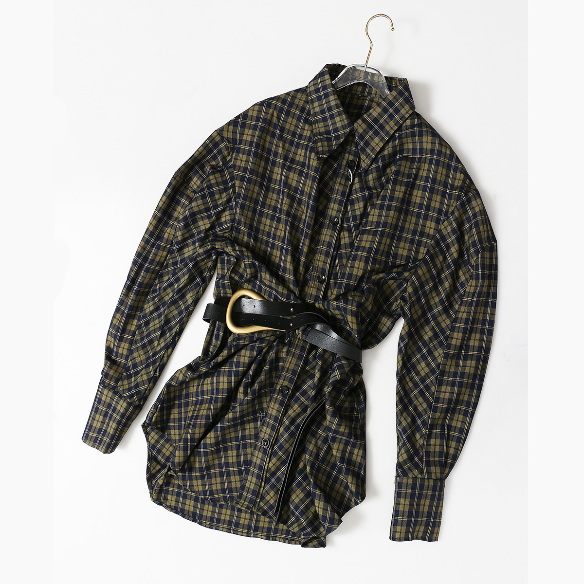 Retro Plaid Belted Shirt Dress