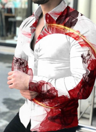 Men’s Printed Streetwear Long Sleeve Shirt | European Style Button-Up