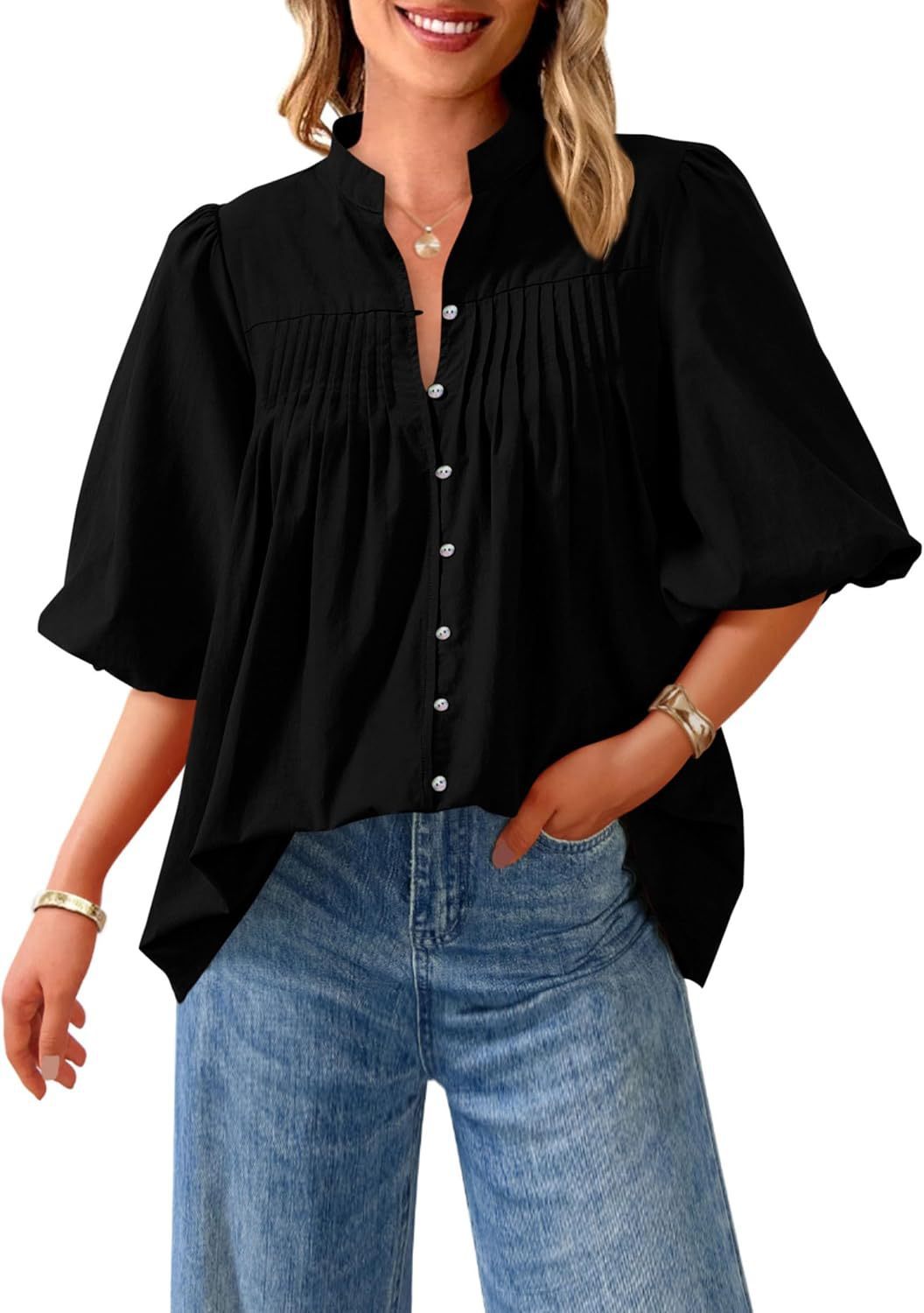 Women's Pleated V-Neck Blouse - Image 6