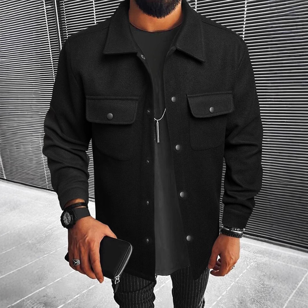 Men's Button Front Overcoat with Flap Pockets | Slim Fit Coat - Image 2