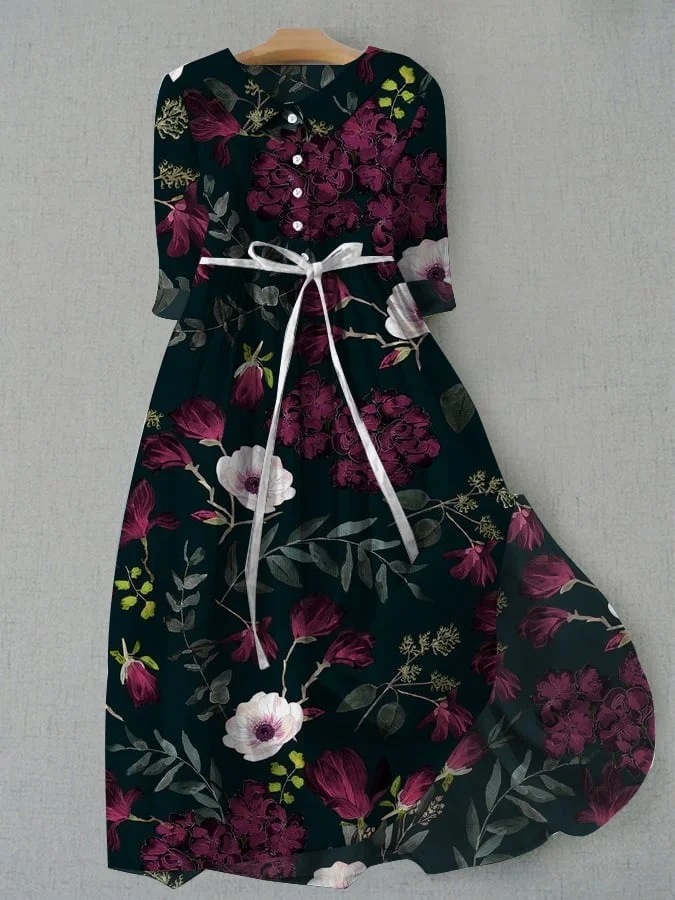 Women’s Floral Casual Shirt Dress | Long Sleeve Printed Dress