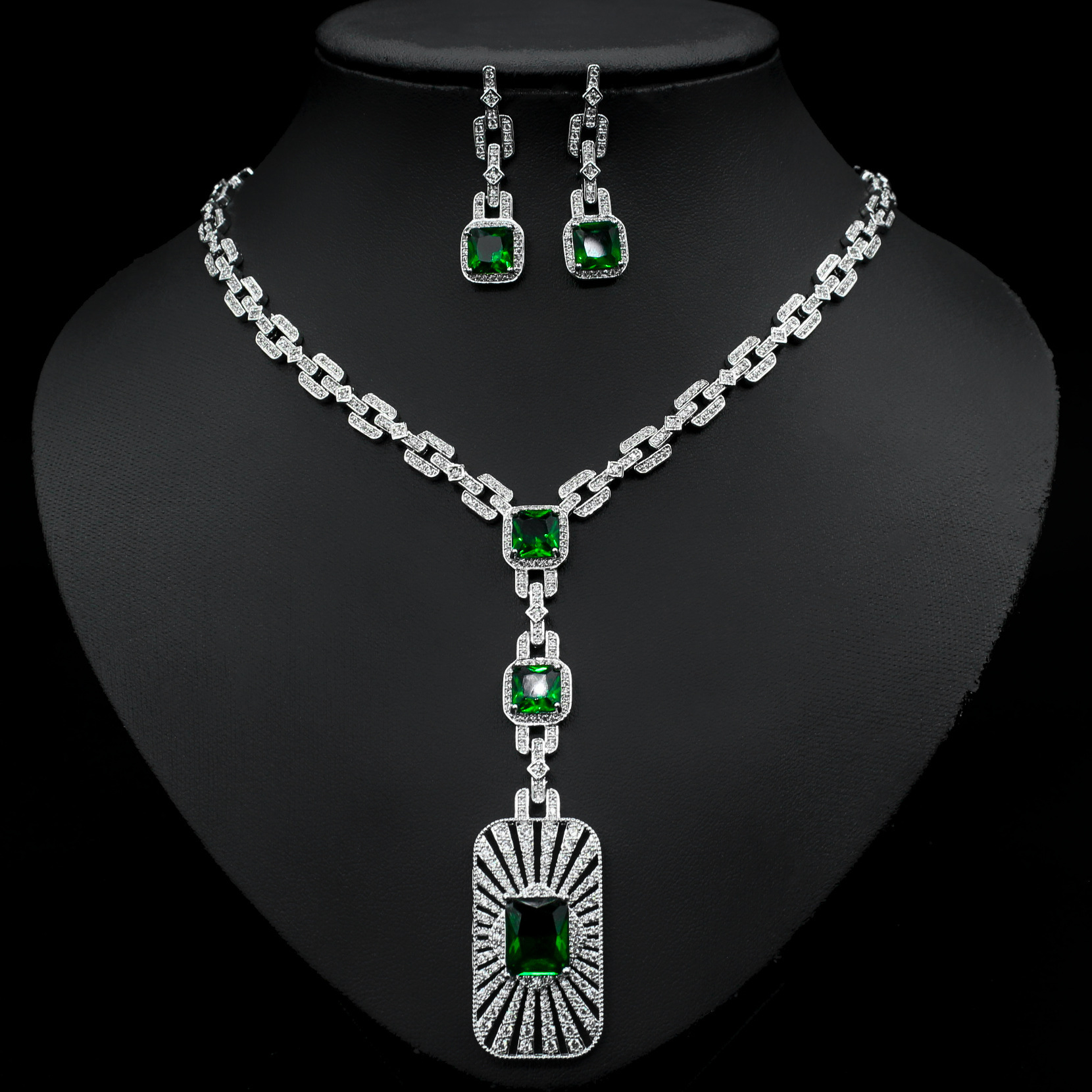 luxury blue zircon necklace and earring jewelry set for women